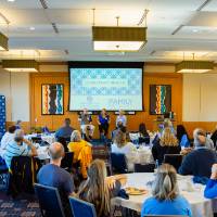 Room of people at the Laker Legacy Brunch